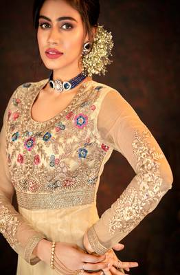 Cream Net Anarkali Salwar Kameez 4