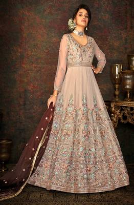 Beige Net Anarkali Salwar Kameez 1