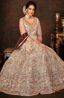Beige Net Anarkali Salwar Kameez 2