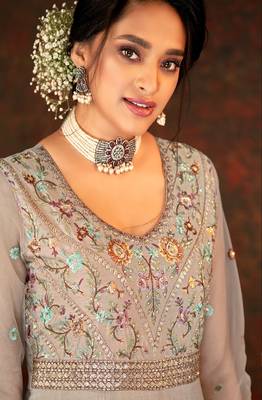 Beige Net Anarkali Salwar Kameez 4