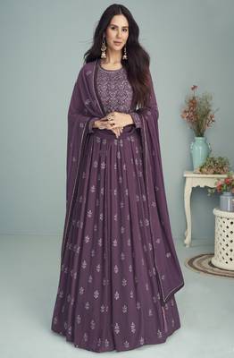 Purple Georgette Embroidered Anarkali Salwar Kameez 1