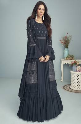 Navy Blue Georgette Embroidered Anarkali Salwar Kameez 1