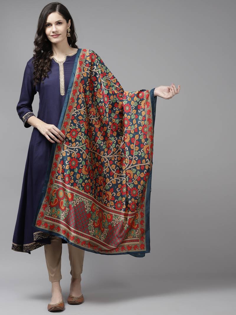 Yufta Blue Silk Digital Print Dupatta