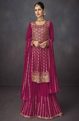 Rani Pink Georgette Embroidered Pakistani Salwar Kameez 1