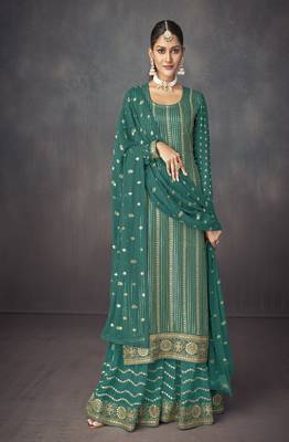 Sea Green Georgette Embroidered Pakistani Salwar Kameez 1