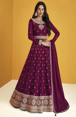  Sonam Bajwa Wine Georgette Embroidered Anarkali Salwar Kameez 1