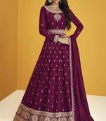  Sonam Bajwa Wine Georgette Embroidered Anarkali Salwar Kameez