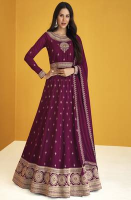  Sonam Bajwa Wine Georgette Embroidered Anarkali Salwar Kameez 2