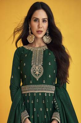  Sonam Bajwa Green Georgette Embroidered Anarkali Salwar Kameez 2