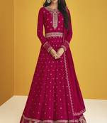  Sonam Bajwa Rani Pink Georgette Embroidered Anarkali Salwar Kameez