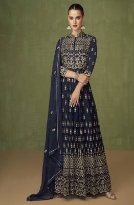 Navy Blue Georgette Embroidered Anarkali Salwar Kameez 1