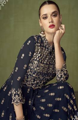 Navy Blue Georgette Embroidered Anarkali Salwar Kameez 2