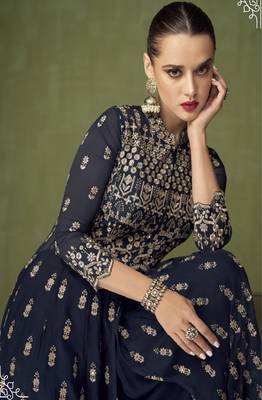 Navy Blue Georgette Embroidered Anarkali Salwar Kameez 3