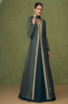 Dark Green Georgette Embroidered Abaya Suits 1