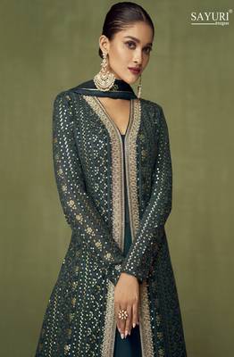 Dark Green Georgette Embroidered Abaya Suits 2