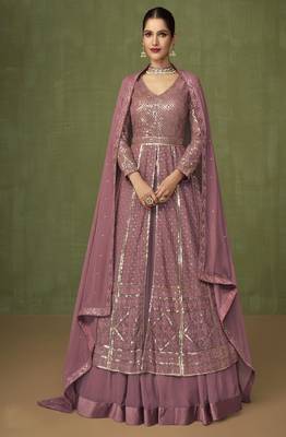 Onion Pink Georgette Embroidered Pakistani Salwar Kameez 1
