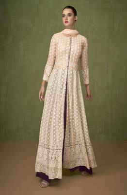 Off White Georgette Embroidered Abaya Suits 1