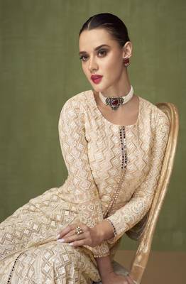 Off White Georgette Embroidered Abaya Suits 2