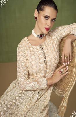 Off White Georgette Embroidered Abaya Suits 3