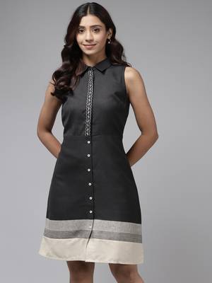 Black plain georgette short-dresses 3