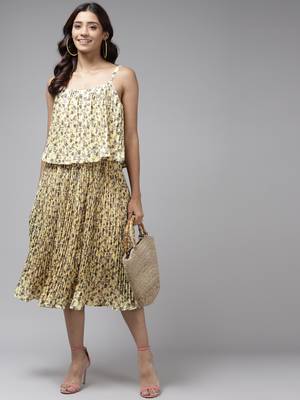 Yellow printed georgette short-dresses 1