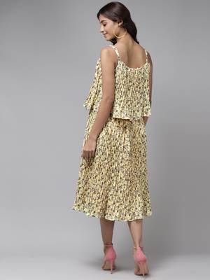 Yellow printed georgette short-dresses 5