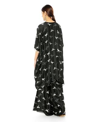 Payal Singhal Black Colour Flamingo Patterned Banarsi Silk Kaftan with Palazzo Pant 3