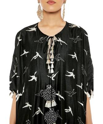 Payal Singhal Black Colour Flamingo Patterned Banarsi Silk Kaftan with Palazzo Pant 4