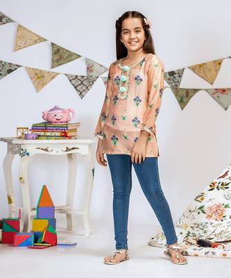 PS Kids by Payal Singhal Coral Printed Silkmul Tunic 2