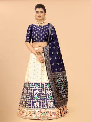 Blue jacquard jacquard semi stitched lehenga 1