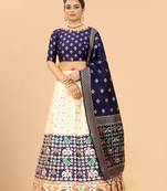 Blue jacquard jacquard semi stitched lehenga