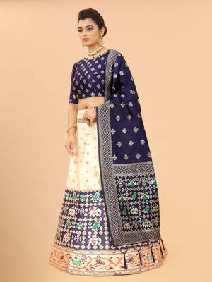 Blue jacquard jacquard semi stitched lehenga 2
