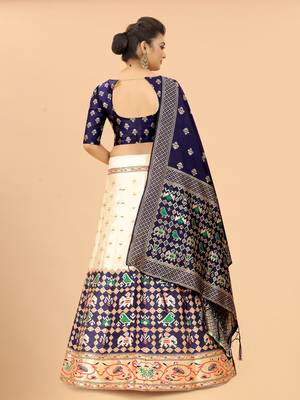 Blue jacquard jacquard semi stitched lehenga 3