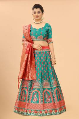 Light-turquoise jacquard jacquard semi stitched lehenga 1