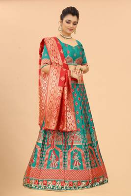 Light-turquoise jacquard jacquard semi stitched lehenga 2