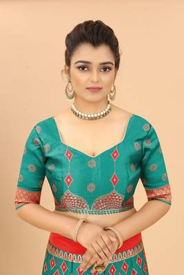 Light-turquoise jacquard jacquard semi stitched lehenga 3