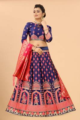 Blue jacquard jacquard semi stitched lehenga 1