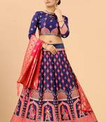 Blue jacquard jacquard semi stitched lehenga
