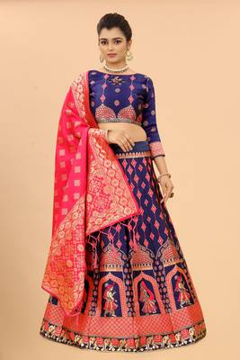 Blue jacquard jacquard semi stitched lehenga 2