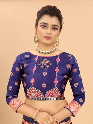 Blue jacquard jacquard semi stitched lehenga 4