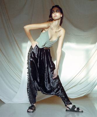 Payal Singhal Navy Velvet Low Crotch Pant 2