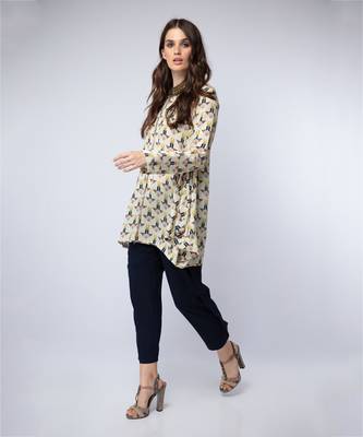 Payal Singhal Cream Printed Crepe Side Cowl Tunic 3