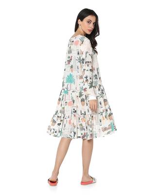 White Colour Printed Crepe Frill Hem Tunic for Women 3