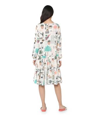 White Colour Printed Crepe Frill Hem Tunic for Women 4