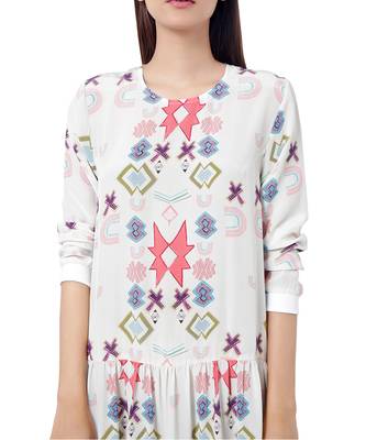 PS Pret by Payal Singhal White Colour Printed Crepe Frill Hem Tunic 7