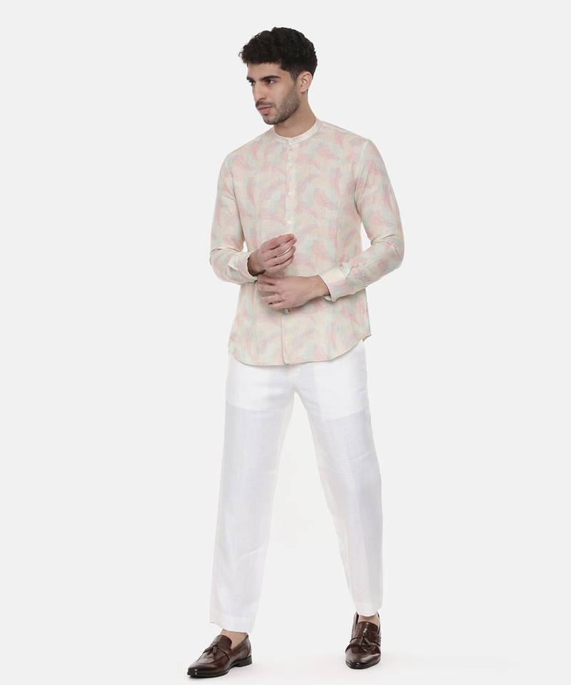 Pink Ivory floral Linen Shirt