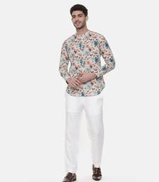 Blue Brown Floral Linen Shirt