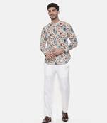 Blue Brown Floral Linen Shirt