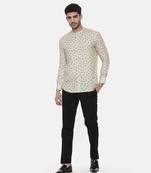 Beige Green Linen Printed Shirt