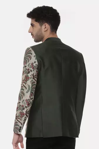 Classic Cotton Green Printed Bandhgala
